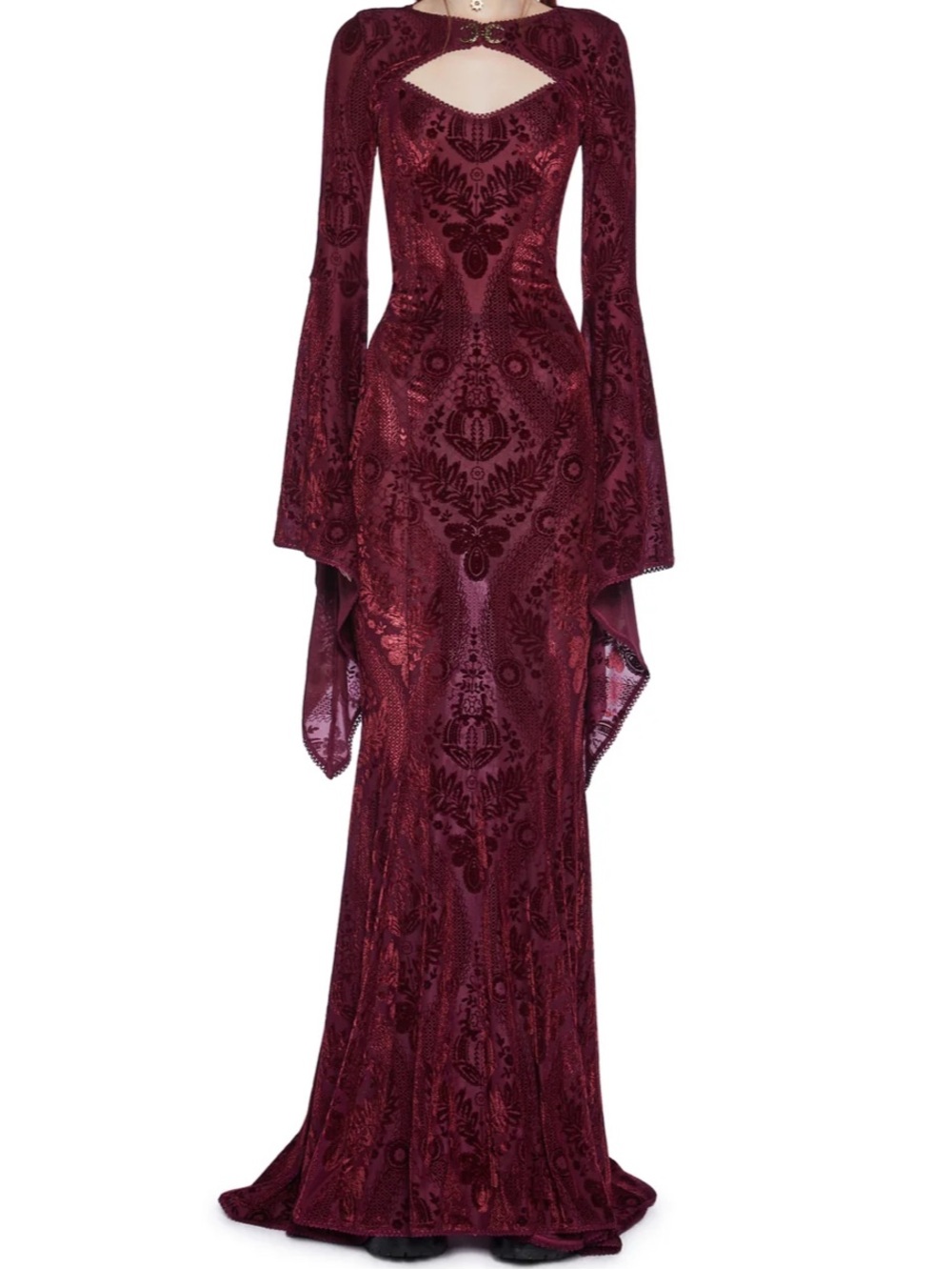GORGEOUS “DRUID’S WIFE” MAXI DRESS AND SHRUG SET - DARK RED